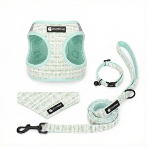 Custom Personalized Luxury Step in Dog Harness Leash Collar Set Adjustable Breathable Soft Mesh Pet Vest Walking