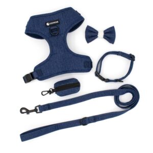 Wholesale Denim Dog Harness Set Adjustable Soft Padded Dog Vest Safety Harness and Leash for Small Medium Large Dogs