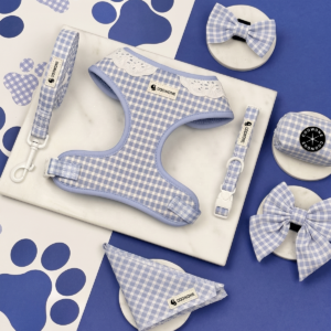 Custom LOGO Plaid Neoprene Dog Harness Leash Collar Set Step in Harness Vest Custom Print No Pull Pet Harness Dog Leash Set